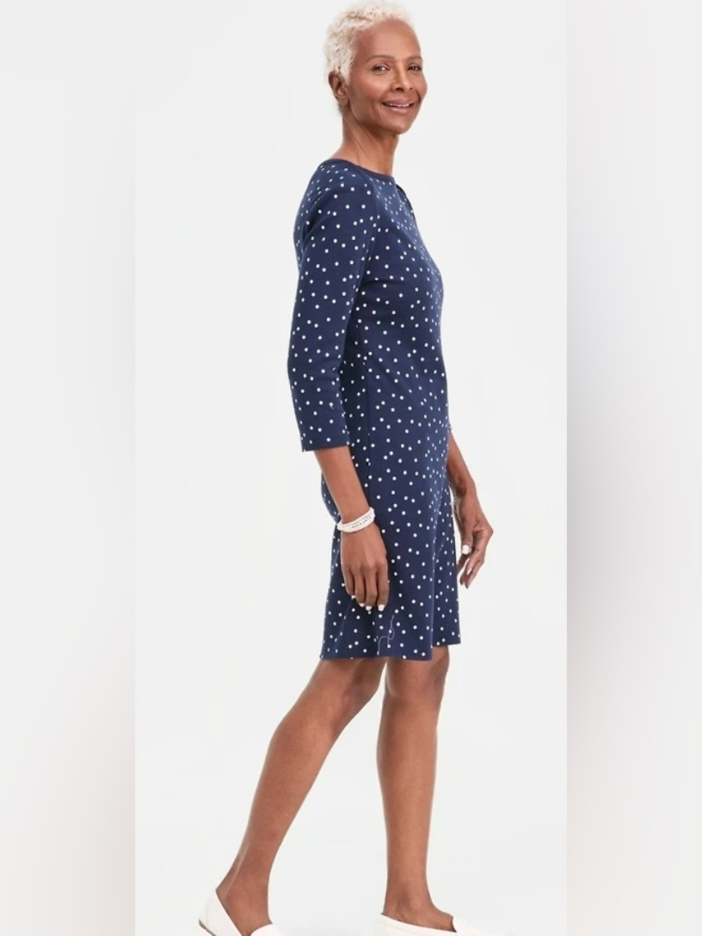 NWT-Medium Navy & white polkadot Y2K business casual Print Boatneck Dress